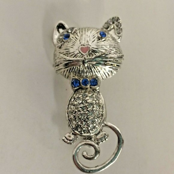 Liz Claiborne Mouse Pin Rhinestone Brooch Blue Eye Costume Jewelry Heart Nose - Picture 3 of 8